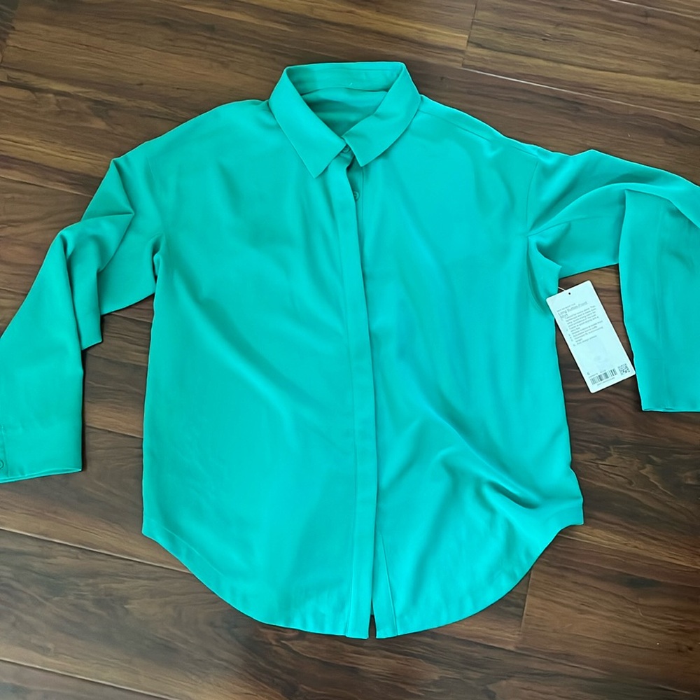 Long button front shirt in Kelly green